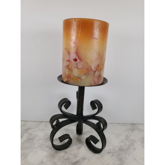 Black Metal Scroll Candlestick / Plant Stand 6″ x 4″ Wrought Iron Pedestal - Picture 3 of 7